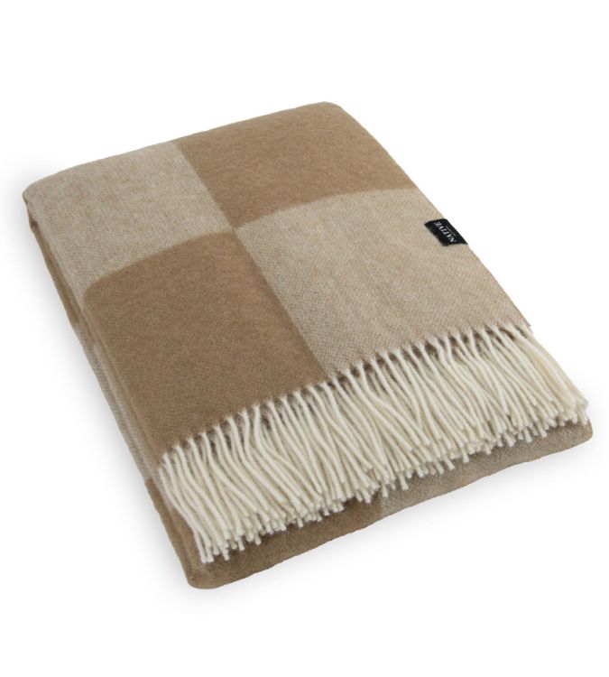 Beige Fine Checkerboard Wool Blanket