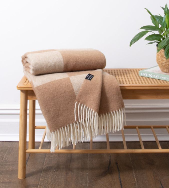 Beige Fine Checkerboard Wool Blanket - Image 3