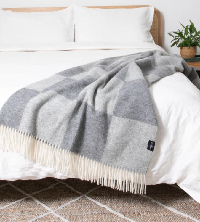 Grey Checkerboard wool Blanket - Image 3