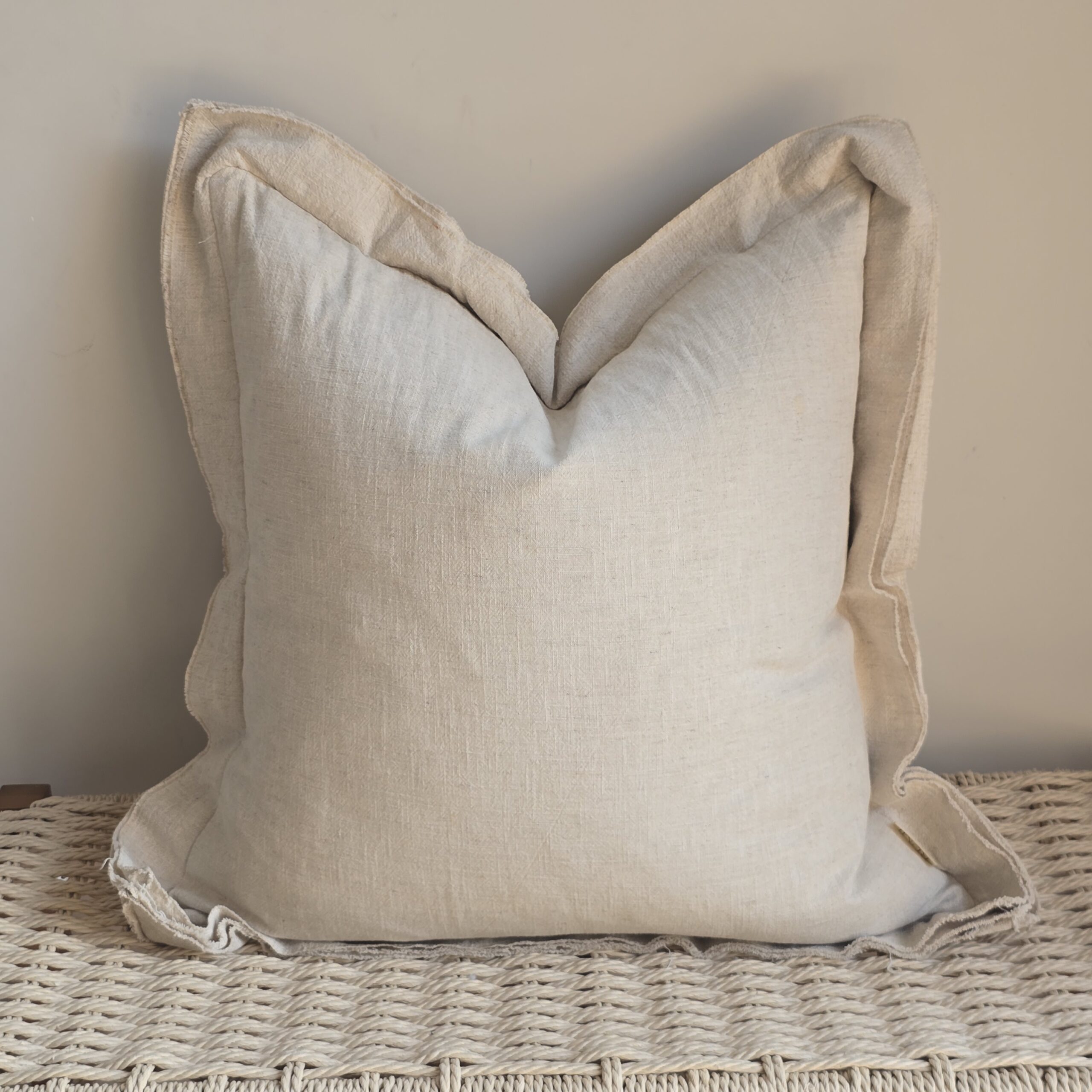 square stonewashed linen cushion with layered edges